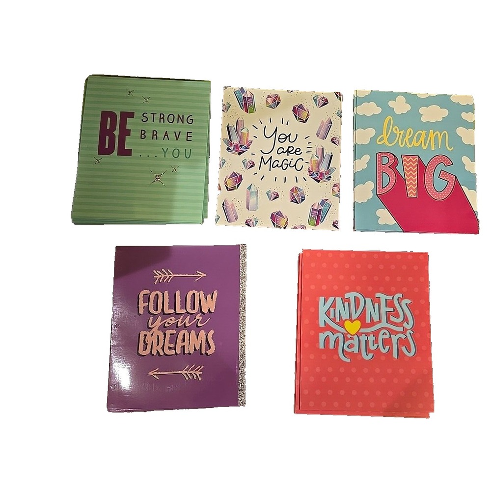 Set of‎ 5 Motivational Pocket Folders Be Strong Brave Dream Kindness Magic